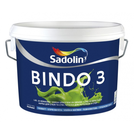 Lubų dažai SADOLIN BINDO 3, visiškai matiniai, baltos sp., BW bazė, 2,5 l